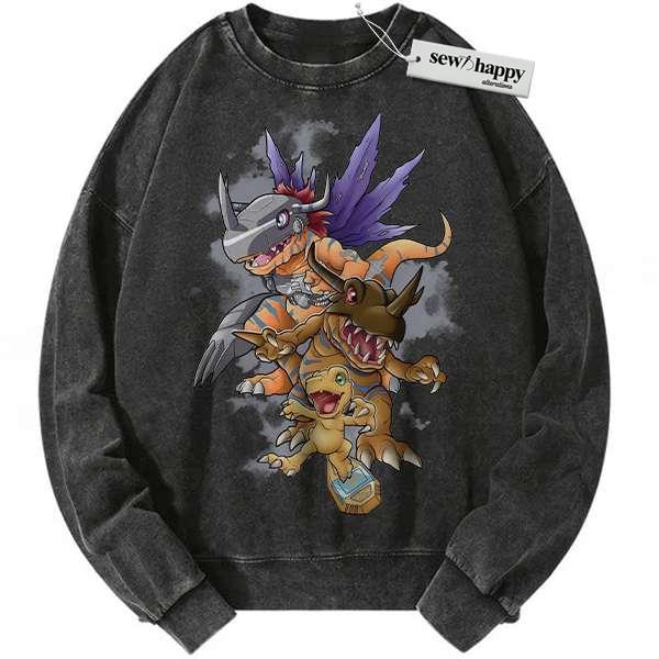 Wash Sweatshirt Agumon Sweatshirt, Greymon Sweatshirt, MetalGreymon Sweatshirt, Digimon Adventure Sweatshirt, Anime Sweatshirt, Vintage Sweater
