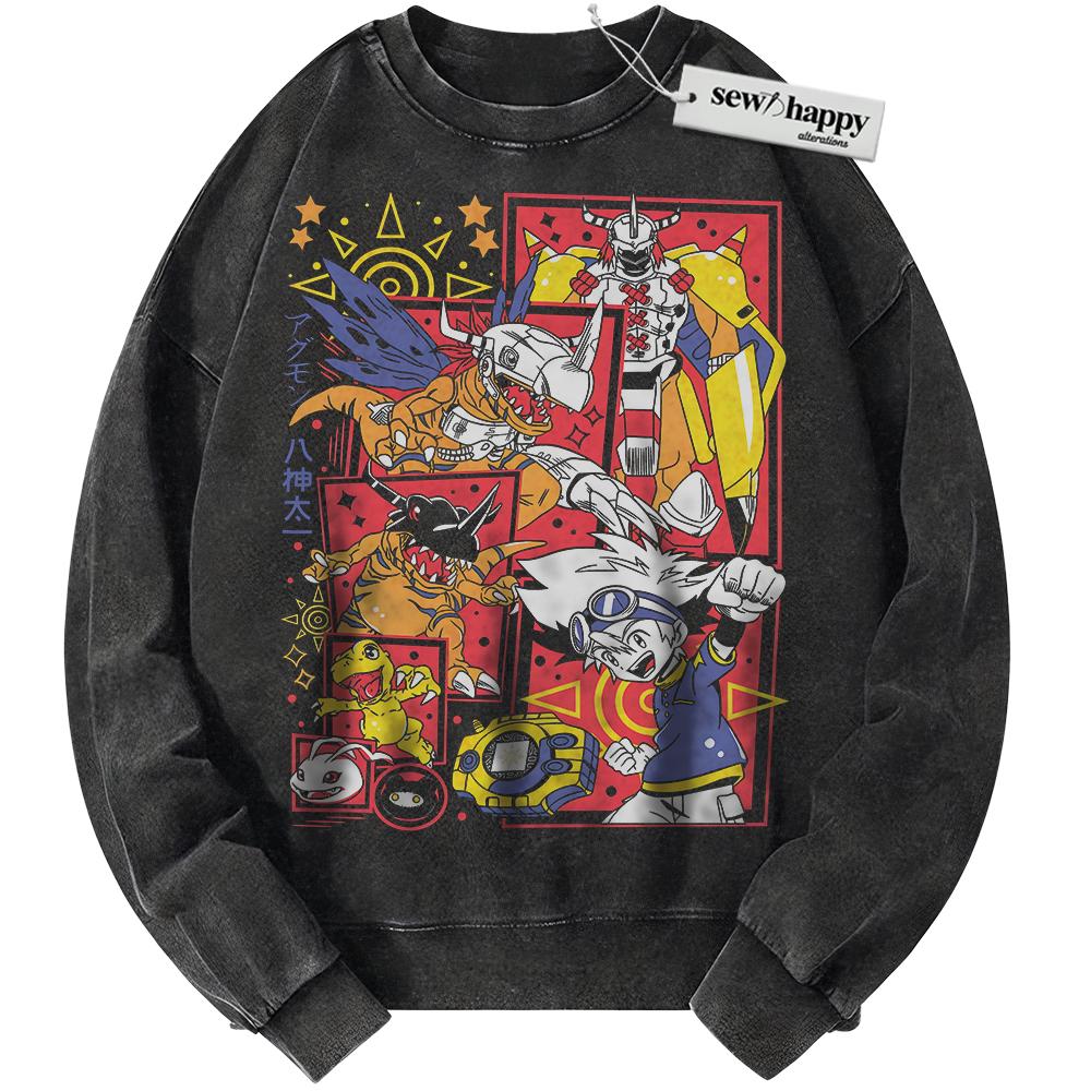 Wash Sweatshirt Agumon Sweatshirt, Greymon Sweatshirt, MetalGreymon Sweatshirt, Digimon Sweatshirt, Anime Sweatshirt, Vintage Sweater