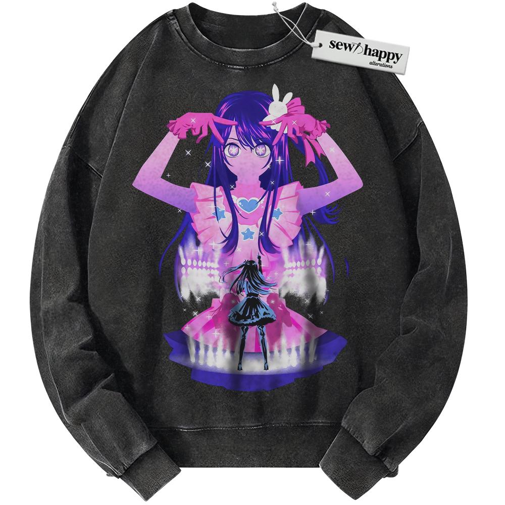 Wash Sweatshirt Ai Hoshino Sweatshirt, Oshi no Ko Sweatshirt, Anime Sweatshirt, Vintage Sweater