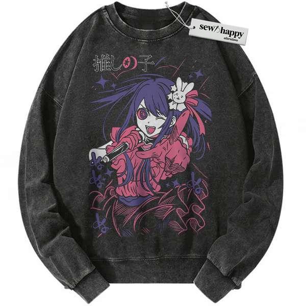 Wash Sweatshirt Ai Hoshino Sweatshirt, Oshi no Ko Sweatshirt, Anime Sweatshirt, Vintage Sweatshirt