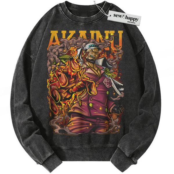 Wash Sweatshirt Akainu Sweatshirt, Sakazuki Sweatshirt, One Piece Sweatshirt, Anime Sweatshirt, Vintage Sweatshirt