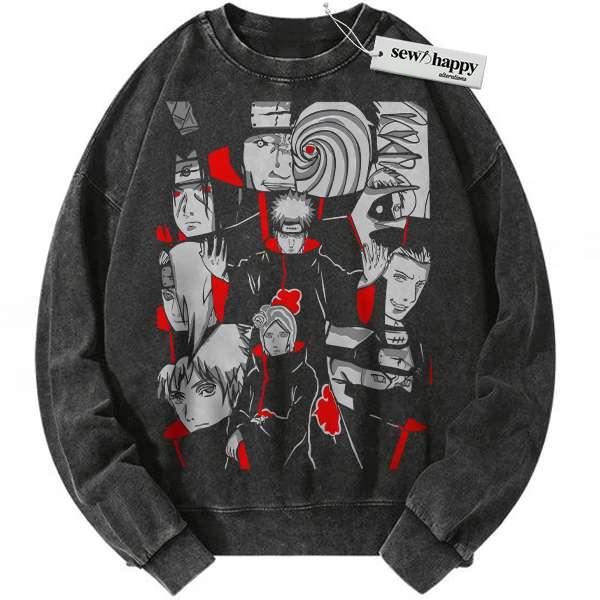 Wash Sweatshirt Akatsuki Sweatshirt, Naruto Sweatshirt, Anime Sweatshirt, Vintage Sweater