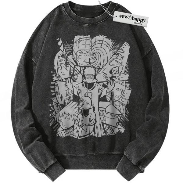 Wash Sweatshirt Akatsuki Sweatshirt, Naruto Sweatshirt, Anime Sweatshirt, Vintage Sweatshirt