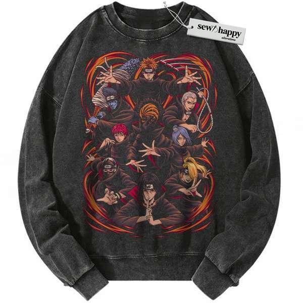 Wash Sweatshirt Akatsuki Sweatshirt, Naruto Sweatshirt, Anime Sweatshirt, Vintage Sweatshirt