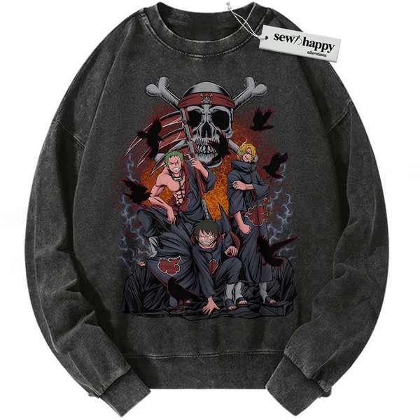 Wash Sweatshirt Akatsuki x One Piece Sweatshirt, Anime Sweatshirt, Vintage Sweater