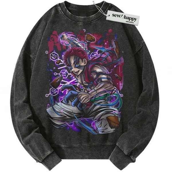 Wash Sweatshirt Akaza Sweatshirt, Demon Slayer Sweatshirt, Anime Sweatshirt, Vintage Sweater