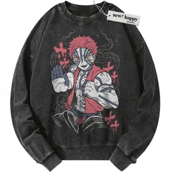 Wash Sweatshirt Akaza Sweatshirt, Demon Slayer Sweatshirt, Anime Sweatshirt, Vintage Sweatshirt