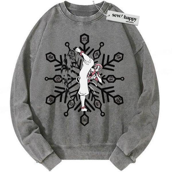 Wash Sweatshirt Akaza Sweatshirt, Demon Slayer Sweatshirt, Anime Sweatshirt, Vintage Sweatshirt