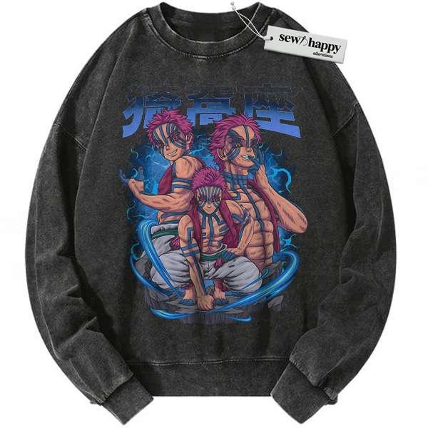 Wash Sweatshirt Akaza Sweatshirt, Demon Slayer Sweatshirt, Anime Sweatshirt, Vintage Sweatshirt