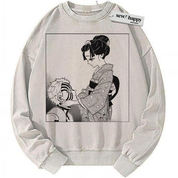 Wash Sweatshirt Akaza Sweatshirt, Demon Slayer Sweatshirt, Anime Sweatshirt, Vintage Sweatshirt