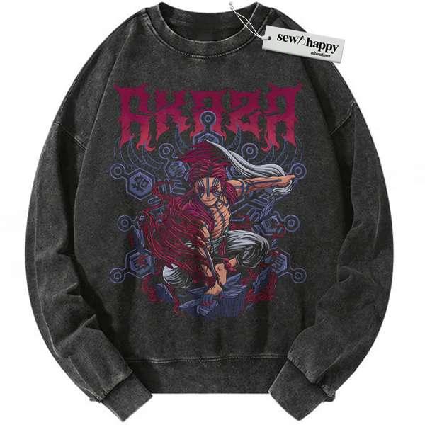 Wash Sweatshirt Akaza Sweatshirt, Demon Slayer Sweatshirt, Anime Sweatshirt, Vintage Sweatshirt