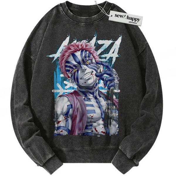 Wash Sweatshirt Akaza Sweatshirt, Demon Slayer Sweatshirt, Anime Sweatshirt, Vintage Sweatshirt