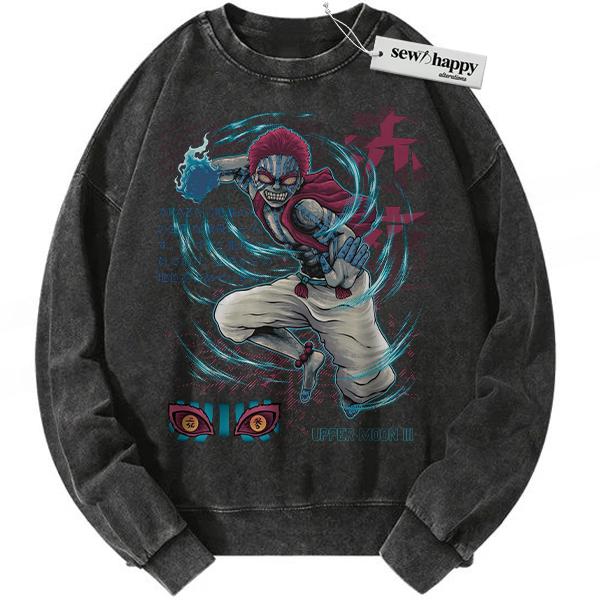 Wash Sweatshirt Akaza Sweatshirt, Demon Slayer Sweatshirt, Anime Sweatshirt, Vintage Sweatshirt