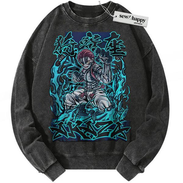 Wash Sweatshirt Akaza Sweatshirt, Demon Slayer Sweatshirt, Anime Sweatshirt, Vintage Sweatshirt