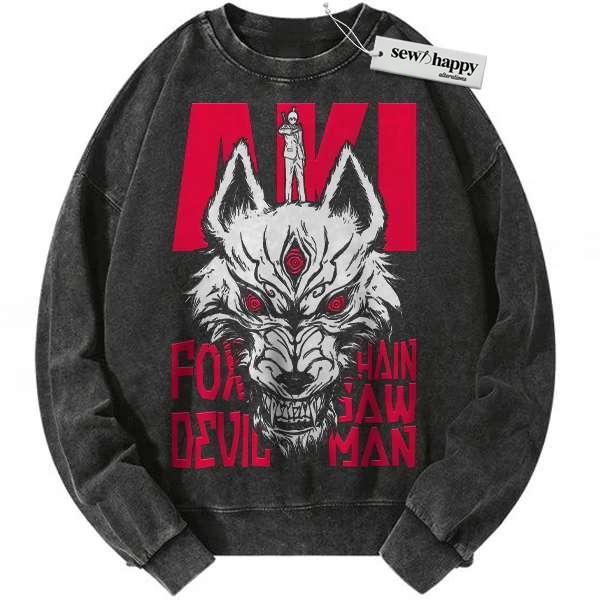 Wash Sweatshirt Aki Hayakawa Sweatshirt, Chainsaw Man Sweatshirt, Anime Sweatshirt, Vintage Sweater