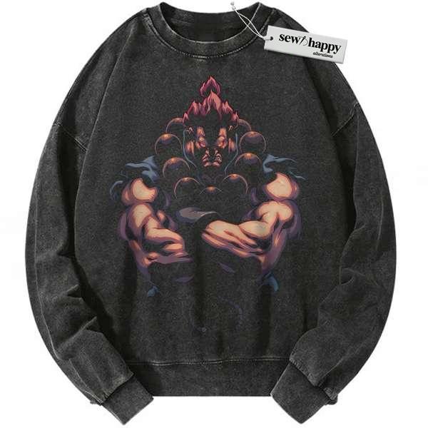 Wash Sweatshirt Akuma Sweatshirt, Street Fighter Sweatshirt, Game Sweatshirt, Vintage Sweatshirt