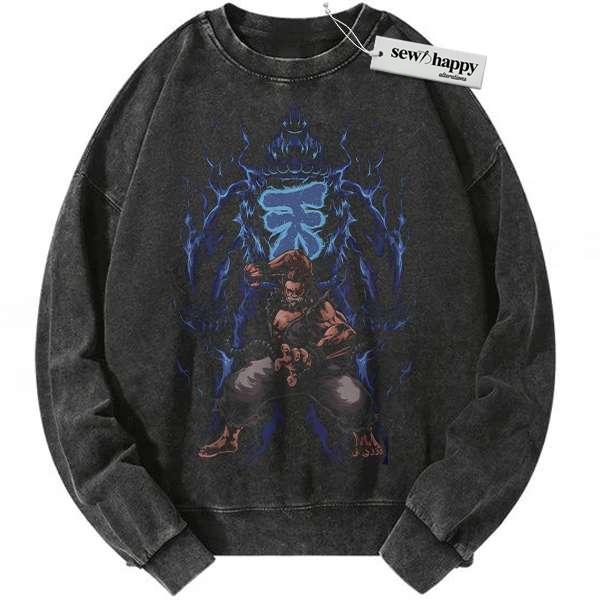 Wash Sweatshirt Akuma Sweatshirt, Street Fighter Sweatshirt, Game Sweatshirt, Vintage Sweatshirt