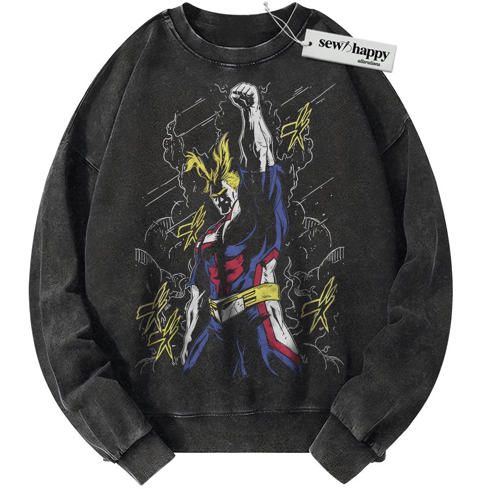 Wash Sweatshirt All Might Sweatshirt, MHA Sweatshirt, Anime Sweatshirt, Vintage Sweater