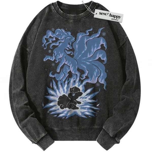 Wash Sweatshirt Alolan Ninetales Sweatshirt, Vulpix Sweatshirt, Pokemon Sweatshirt, Anime Sweatshirt, Vintage Sweater