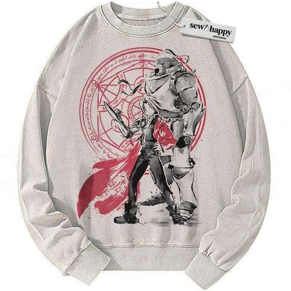 Wash Sweatshirt Alphonse vs Edward Elric Sweatshirt, Fullmetal Alchemist Sweatshirt, Anime Sweatshirt, Vintage Sweatshirt