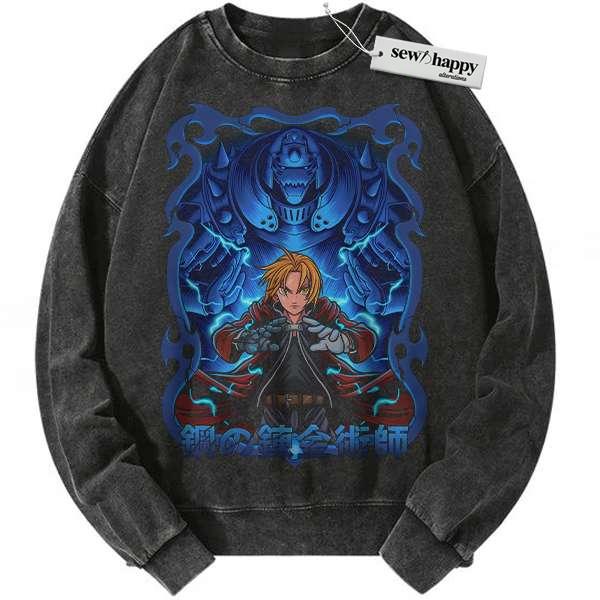 Wash Sweatshirt Alphonse vs Edward Elric Sweatshirt, Fullmetal Alchemist Sweatshirt, Anime Sweatshirt, Vintage Sweatshirt