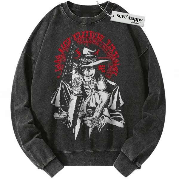 Wash Sweatshirt Alucard Sweatshirt, Hellsing Sweatshirt, Anime Sweatshirt, Vintage Sweater