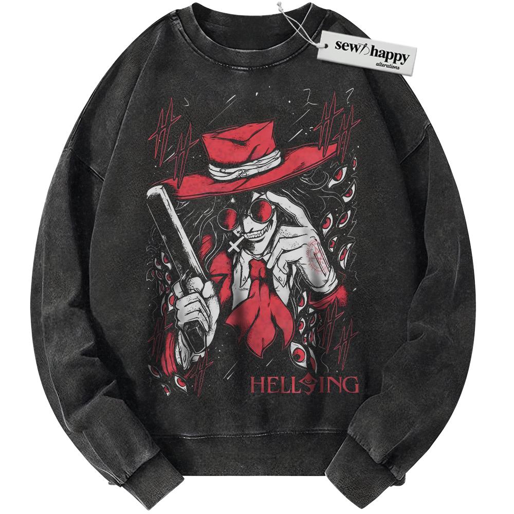 Wash Sweatshirt Alucard Sweatshirt, Hellsing Sweatshirt, Anime Sweatshirt, Vintage Sweater