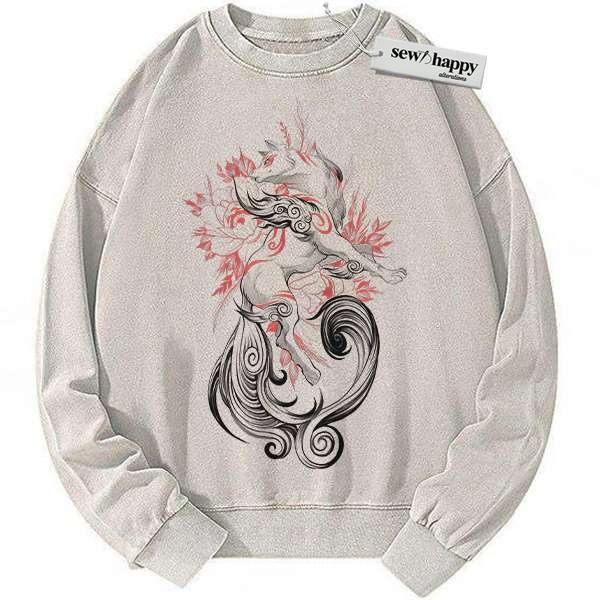 Wash Sweatshirt Amaterasu Sweatshirt, Okami Sweatshirt, Game Sweatshirt, Vintage Sweater