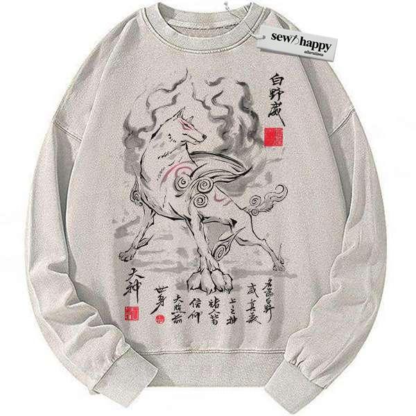 Wash Sweatshirt Amaterasu Sweatshirt, Okami Sweatshirt, Game Sweatshirt, Vintage Sweater Wash Sweatshirt Amaterasu Sweatshirt, Okami Sweatshirt, Game Sweatshirt, Vintage Sweater - Image 1