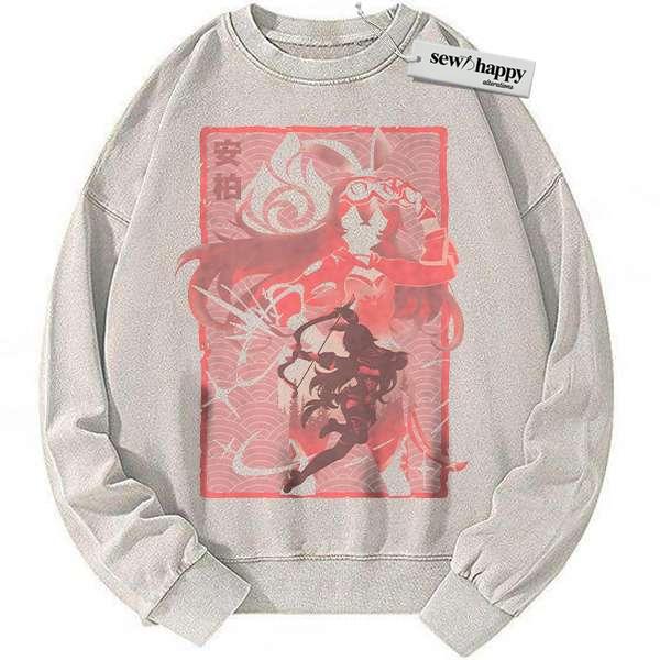 Wash Sweatshirt Amber Sweatshirt, Genshin Impact Sweatshirt, Game Sweatshirt, Vintage Sweatshirt