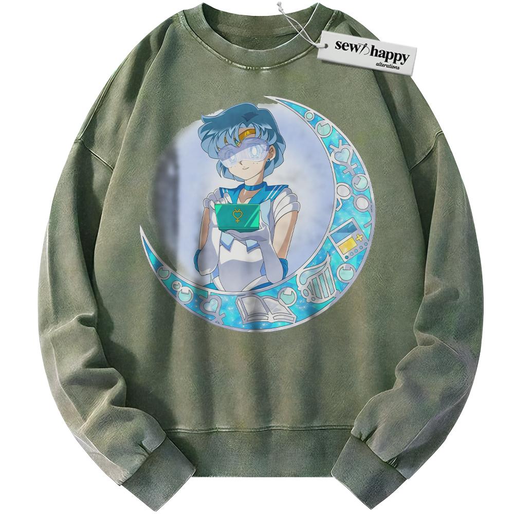 Wash Sweatshirt Ami Mizuno Sweatshirt, Sailor Mercury Sweatshirt, Sailor Moon Sweatshirt, Anime Sweatshirt, Vintage Sweater