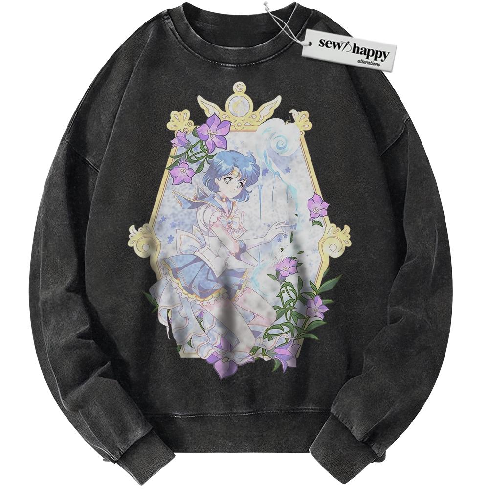 Wash Sweatshirt Ami Mizuno Sweatshirt, Sailor Mercury Sweatshirt, Sailor Moon Sweatshirt, Anime Sweatshirt, Vintage Sweater