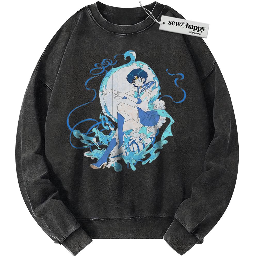 Wash Sweatshirt Ami Mizuno Sweatshirt, Sailor Mercury Sweatshirt, Sailor Moon Sweatshirt, Anime Sweatshirt, Vintage Sweater