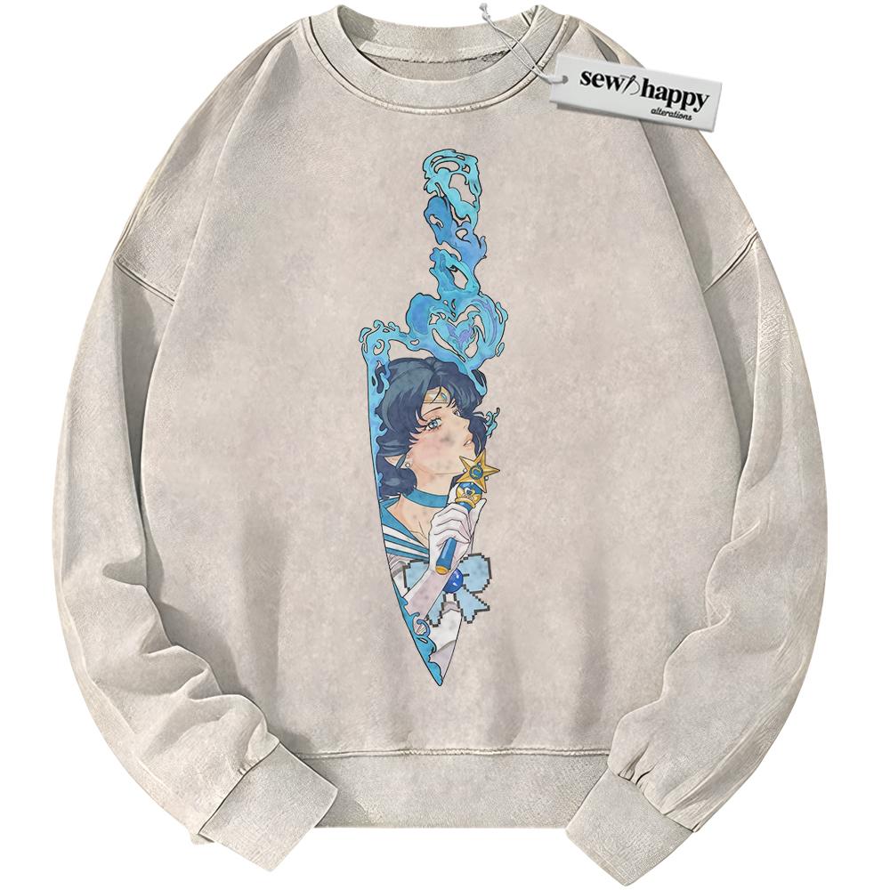 Wash Sweatshirt Ami Mizuno Sweatshirt, Sailor Mercury Sweatshirt, Sailor Moon Sweatshirt, Anime Sweatshirt, Vintage Sweater