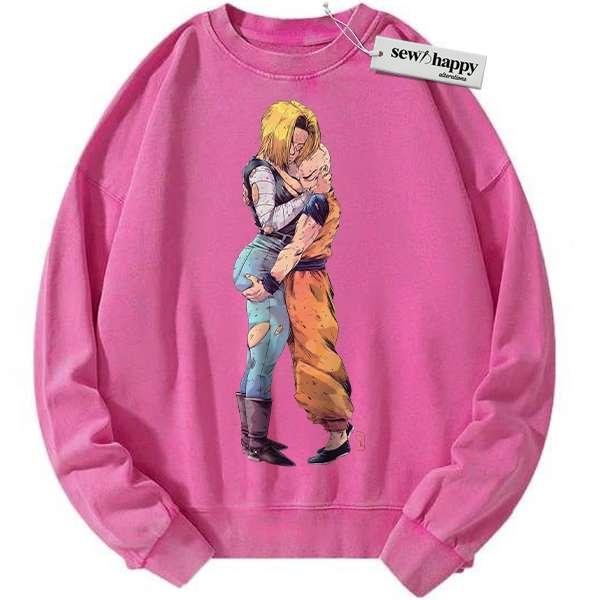 Wash Sweatshirt Android 18 Sweatshirt, Krillin Sweatshirt, Dragon Ball Z Sweatshirt, DBZ Sweatshirt, Anime Sweatshirt, Vintage Sweater
