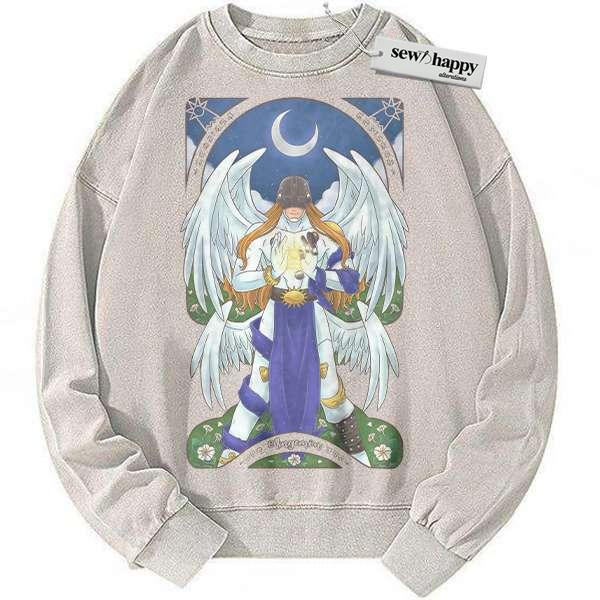 Wash Sweatshirt Angemon Sweatshirt, Digimon Adventure Sweatshirt, Anime Sweatshirt, Vintage Sweatshirt