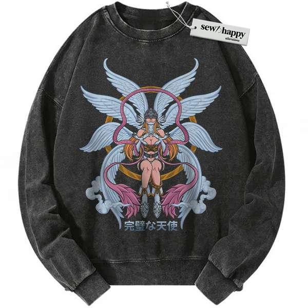 Wash Sweatshirt Angewomon Sweatshirt, Digimon Adventure Sweatshirt, Anime Sweatshirt, Vintage Sweatshirt