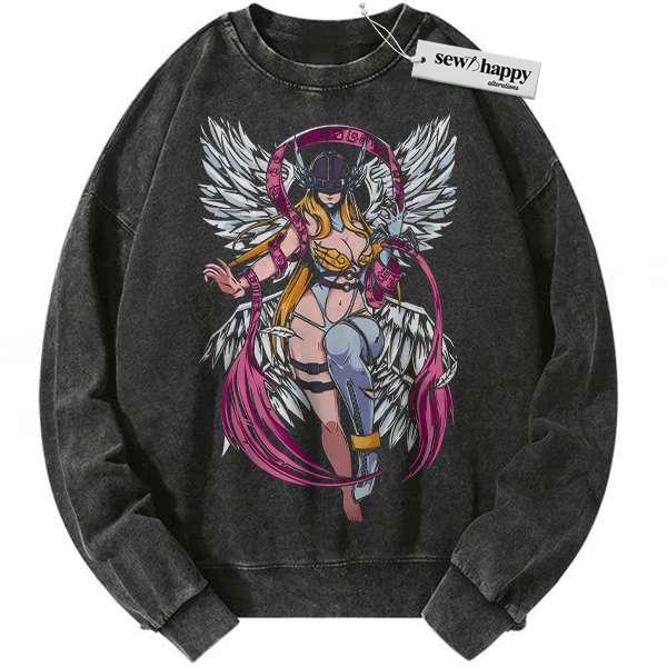 Wash Sweatshirt Angewomon Sweatshirt, Digimon Adventure Sweatshirt, Anime Sweatshirt, Vintage Sweatshirt