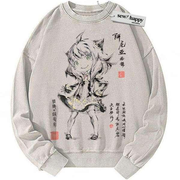 Wash Sweatshirt Anya Forger Sweatshirt, Spy x Family Sweatshirt, Anime Sweatshirt, Vintage Sweater