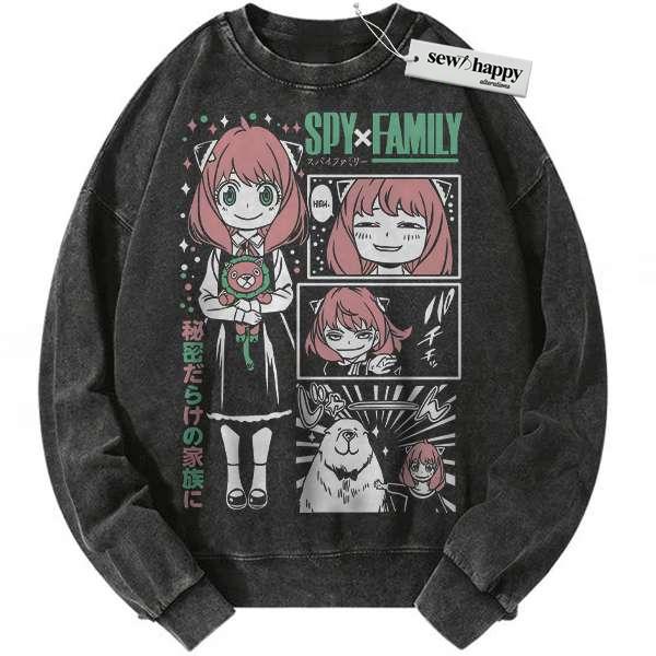 Wash Sweatshirt Anya Forger Sweatshirt, Spy x Family Sweatshirt, Anime Sweatshirt, Vintage Sweatshirt
