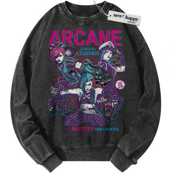 Wash Sweatshirt Arcane Sweatshirt, League of Legends Sweatshirt, Animated Sweatshirt, Vintage Sweatshirt