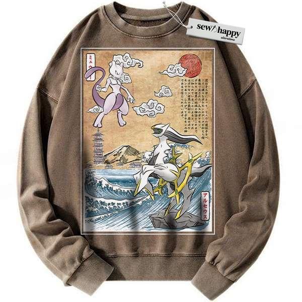 Wash Sweatshirt Arceus vs Mewtwo Sweatshirt, Pokemon Sweatshirt, Anime Sweatshirt, Vintage Sweater