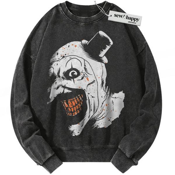 Wash Sweatshirt Art the Clown Sweatshirt, Terrifier Sweatshirt, Halloween Sweatshirt, Horror Movie Sweatshirt, Vintage Sweatshirt Wash Sweatshirt Art the Clown Sweatshirt, Terrifier Sweatshirt, Halloween Sweatshirt, Horror Movie Sweatshirt, Vintage Sweatshirt - Image 1