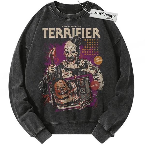Wash Sweatshirt Art the Clown Sweatshirt, Terrifier Sweatshirt, Horror Movie Sweatshirt, Vintage Sweater