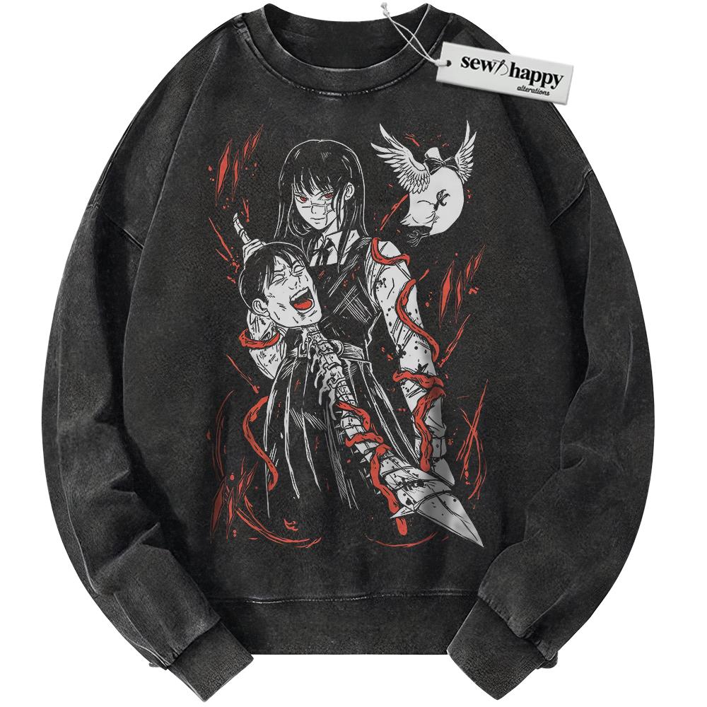 Wash Sweatshirt Asa Mitaka and Yoru Sweatshirt, War Devil Sweatshirt, Chainsaw Man Sweatshirt, Anime Sweatshirt, Vintage Sweater