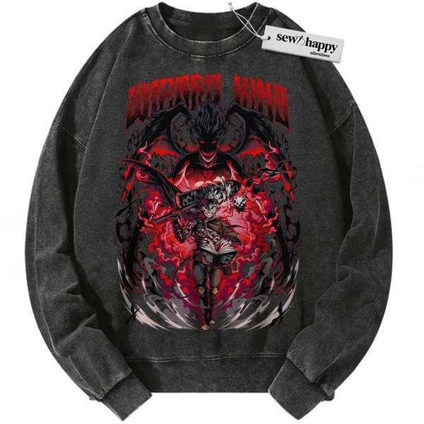 Wash Sweatshirt Asta Sweatshirt, Black Clover Sweatshirt, Anime Sweatshirt, Vintage Sweater