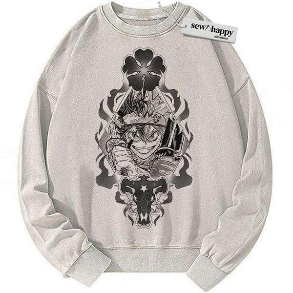 Wash Sweatshirt Asta Sweatshirt, Black Clover Sweatshirt, Anime Sweatshirt, Vintage Sweatshirt