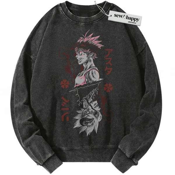 Wash Sweatshirt Asta Sweatshirt, Black Clover Sweatshirt, Anime Sweatshirt, Vintage Sweatshirt