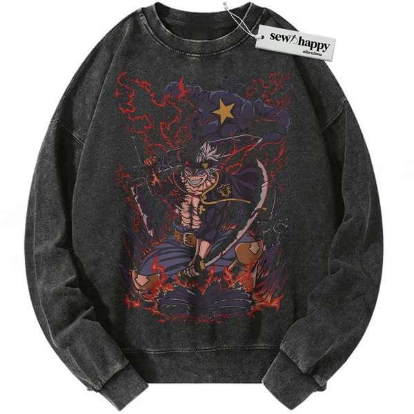 Wash Sweatshirt Asta Sweatshirt, Black Clover Sweatshirt, Anime Sweatshirt, Vintage Sweatshirt