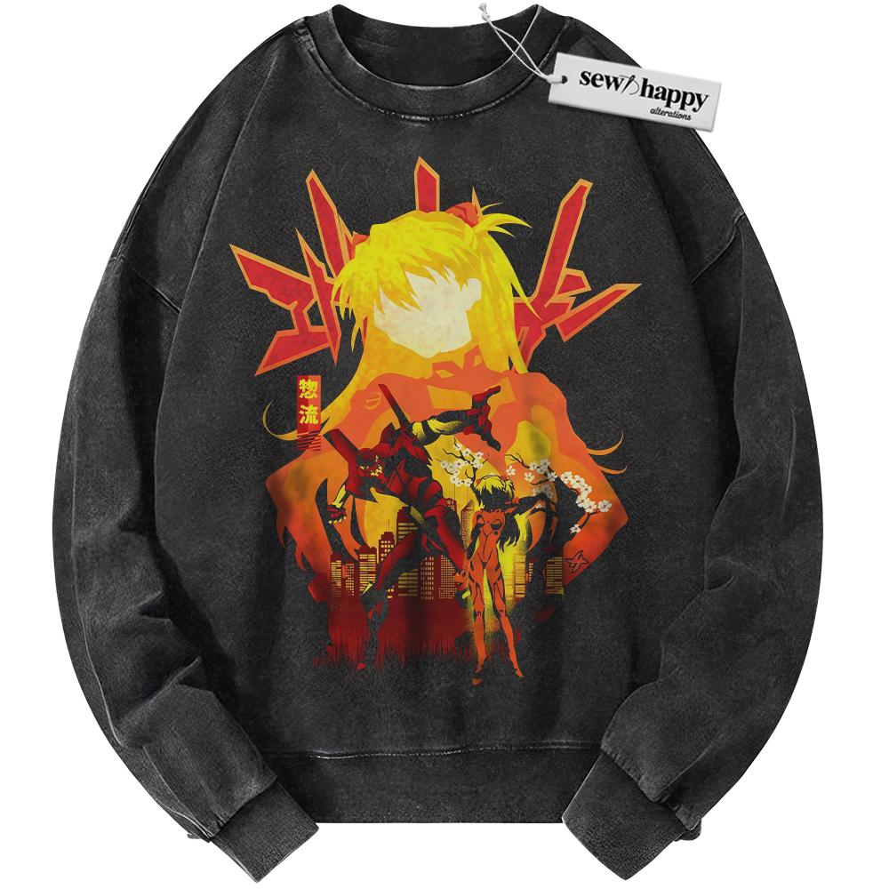Wash Sweatshirt Asuka Langley Sohryu Sweatshirt, Neon Genesis Evangelion Sweatshirt, Anime Sweatshirt, Vintage Sweater